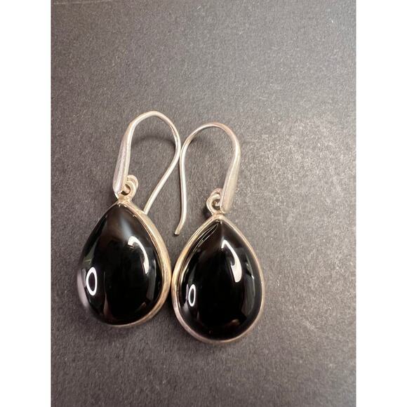 NEW Black onyx sterling silver teardrop earrings 7.49 grams - Picture 4 of 12